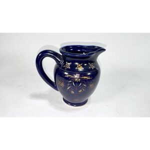 Vintage Japan Small Pitcher Cobalt Blue Gold Moriage Floral Design
